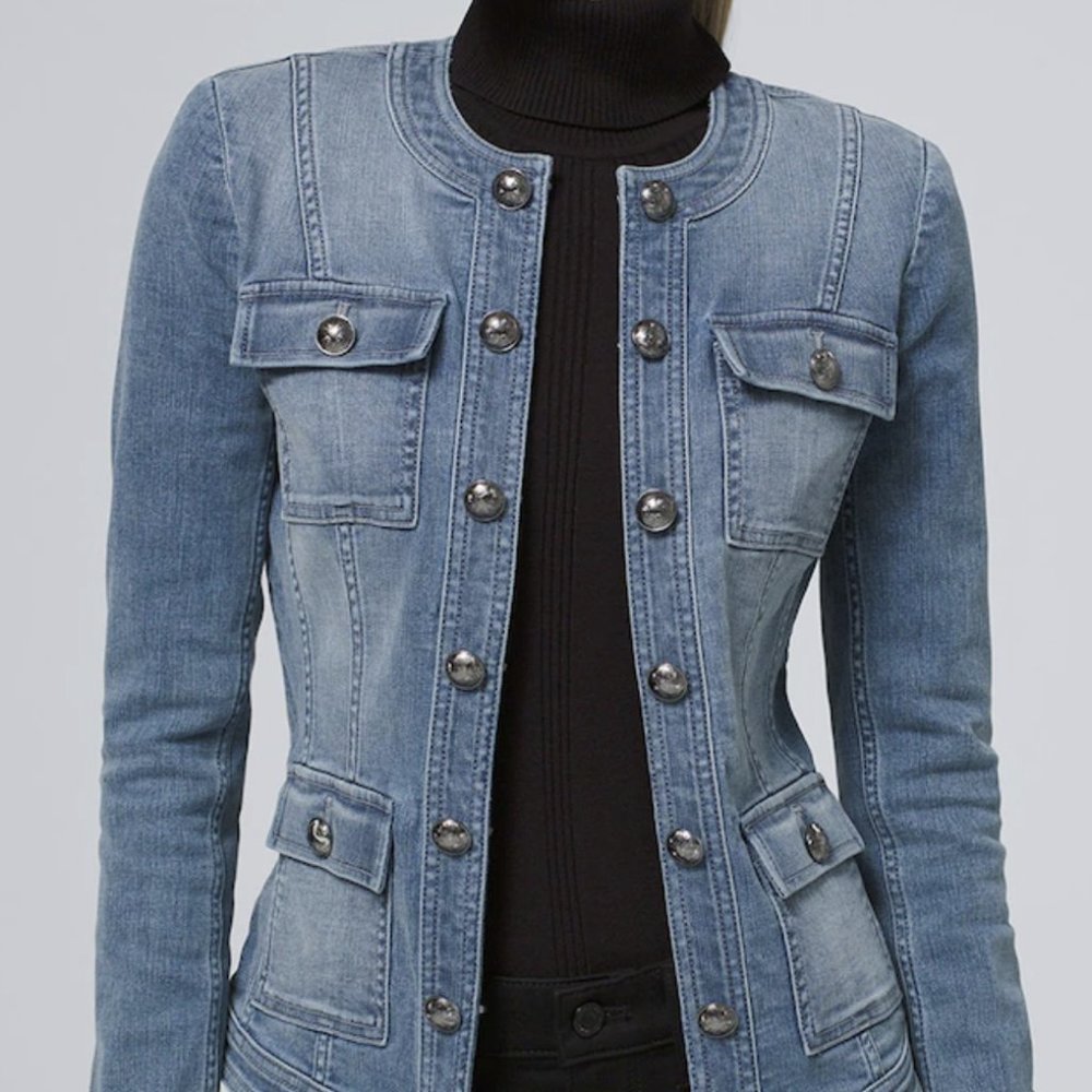 WHBM EVERYDAY SOFT DENIM MILITARY JACKET 4 PETITE